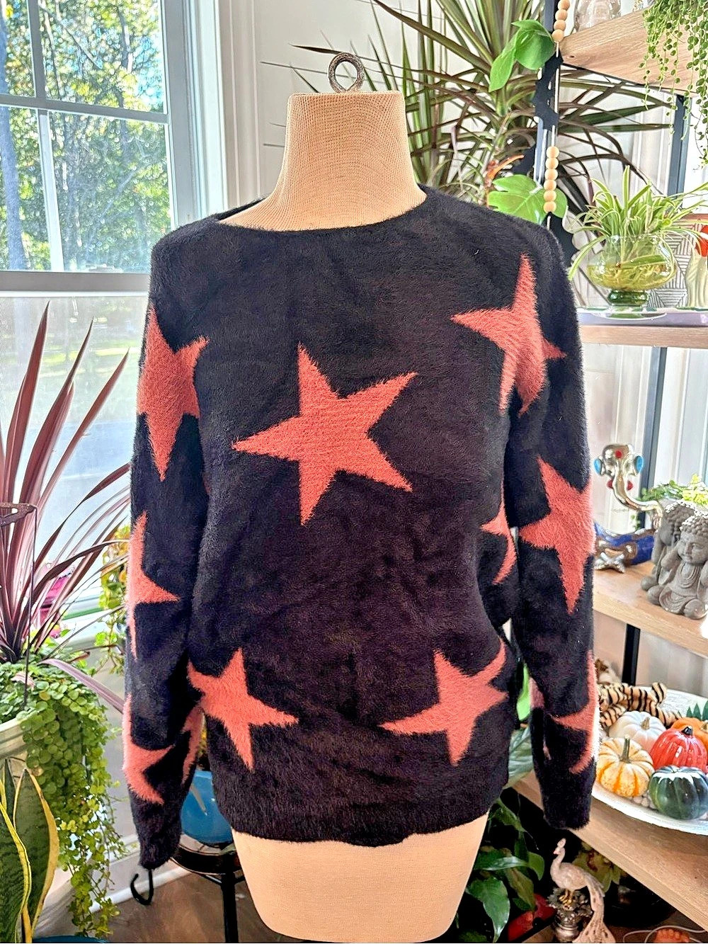 Philosophy Star Print Crewneck Sweater in Black & Pink
